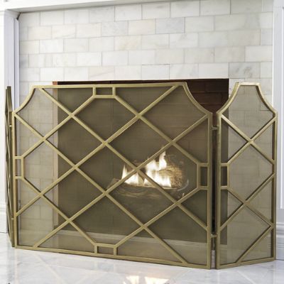 Beckett Trifold Fireplace Screen with Cast Iron Frame & Wire Mesh