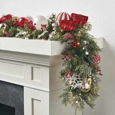 Peppermint Dreams Garland with LED Lights & Shatterproof Ornaments