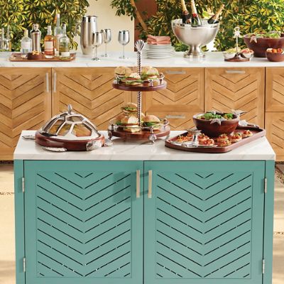Westport Outdoor Kitchen Cabinet with Chevron Doors & Marble Top