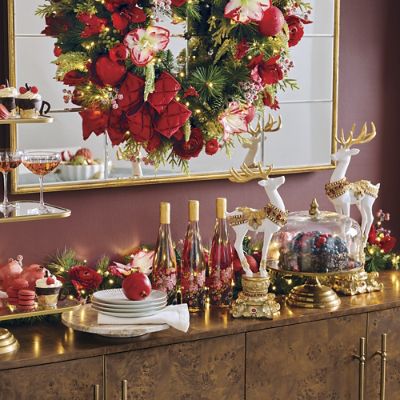Mark Roberts Jeweled Fancy Pedestal Deer Set with Gilded Antlers