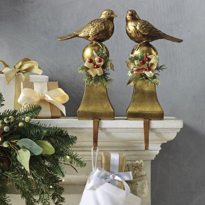 Christmas high quality pair of stocking holders mantle bronze Frontgate boy with dog & train