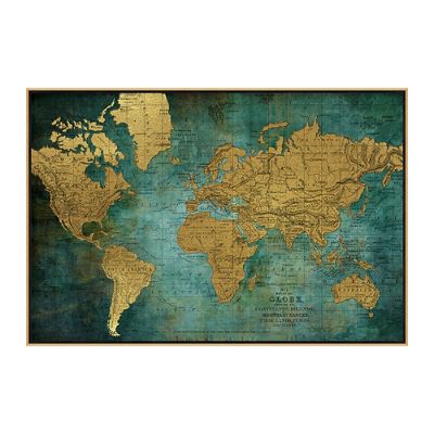 World Conquest Map with Hand-Applied Gold Leaf & Gold-Painted Wood Frame