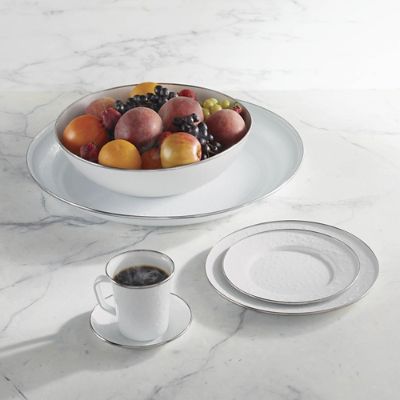 Golden Rabbit White Enamel Dinnerware Set with Stainless Steel Trim ...