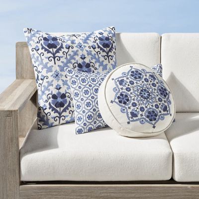 Anika Blue Embroidered Pillow Covers for Indoor Outdoor Decor with Zipper Closure