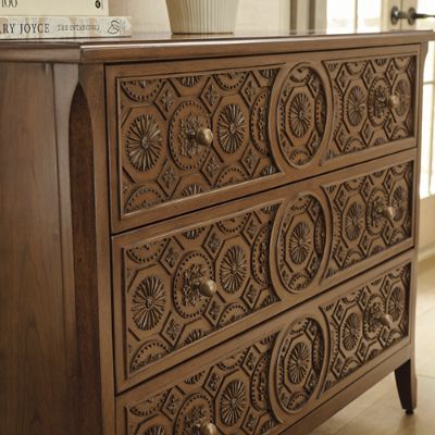 Torrance 3-Drawer Chest with Carved Details & Brass Hardware