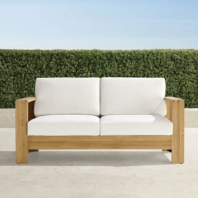 Boretto Loveseat Natural Teak with All-Weather Cushions & Teak Frame ...