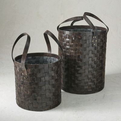 Theodore Leather Woven Baskets, Set of Two | Frontgate