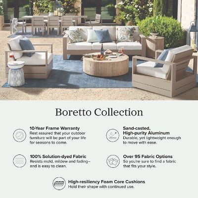 Boretto Sofa with All-Weather Cushions & Matte Dove Aluminum Frame