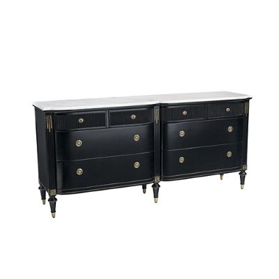Regency Bow Front 8-Drawer Dresser - Black with Marble Top