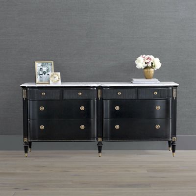 Regency Bow Front 8-Drawer Dresser - Black with Marble Top