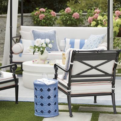 Soren Accent Stool & Handpainted Medallion Pattern in Air Blue Finish