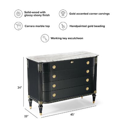 Regency 4-Drawer Chest with Carrara Marble Top & Gold Beading Accents