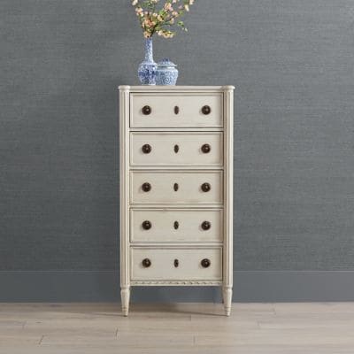 Etienne 5-Drawer Dresser with Brass Hardware & Fluted Legs