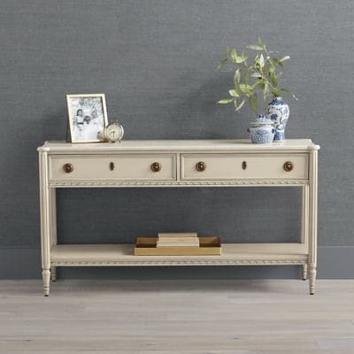 Etienne Console Table with Marble Top & Brass Handles   French