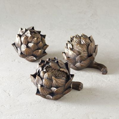 お雛様、artichoke Bronze Tabletop Artichokes Set of Three & Handcrafted Festive Accents