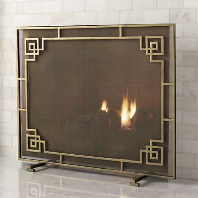 Artemis Fireplace Screen with Greek Key Design & Brushed Brass Finish