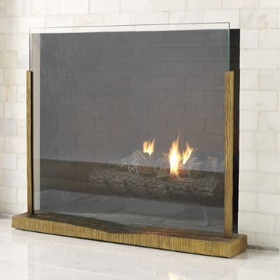 Foster Fireplace Screen with Textured Brass Finish & Heat