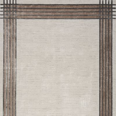 Beckley Border Performance Rug in Ivory & Brown with Easy-Clean Polyester
