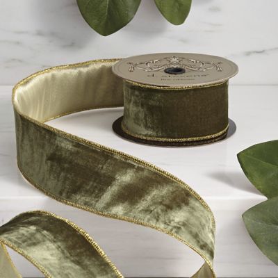 Moss French Velvet Ribbon with Wire Edging & Bendable Texture for