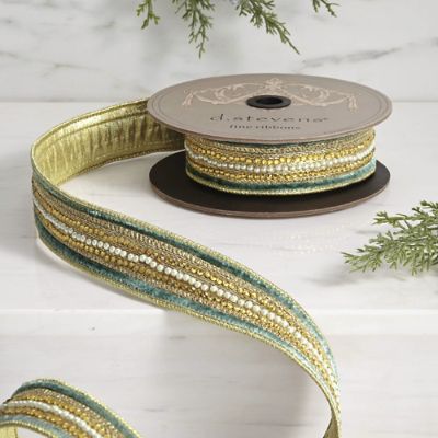 Juniper Pearl Trim Velvet Ribbon for Indoor Decor & Gift Embellishment