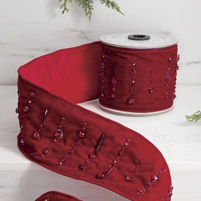 Radiant Rouge Jeweled Velvet Ribbon with Glass Beads & Stones for ...