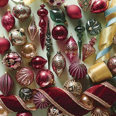 Noble Burgundy Ornament Collection with Handcrafted Glass