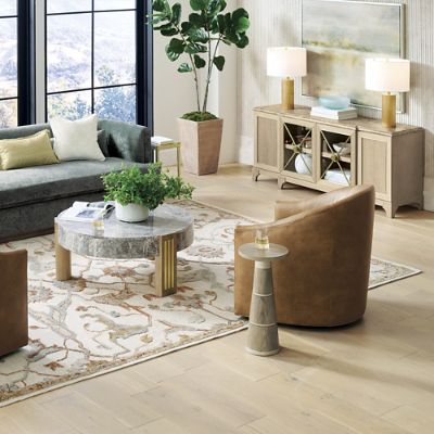 Aniston Drink Table with Sunburst Oak Top & Pewter Metal Accents