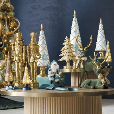 LED Glass Textured Blue Trees with Timer & Micro Lights   Set of Three
