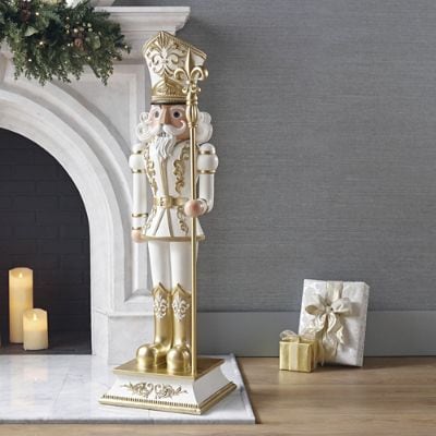 Opulent Decorative Nutcracker with Staff & Handpainted Acanthus Motifs