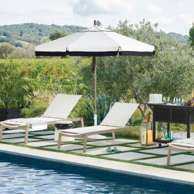 Newport Weathered Teak Chaises Set of Two with Adjustable
