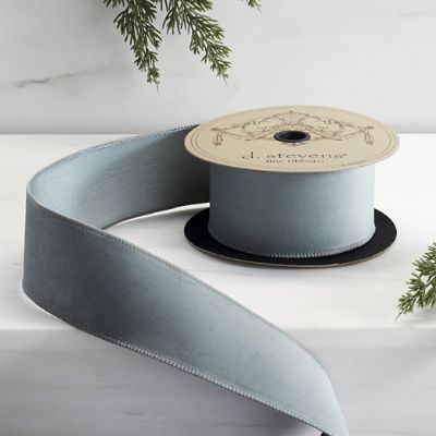 Soft Blue Velvet Taffeta Ribbon with Wired Edges for Indoor Decor