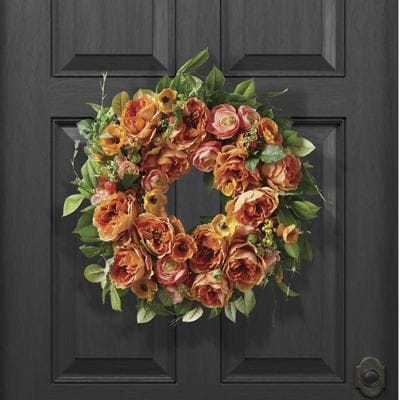 REBORN フラワーリース Vivid Ranunculus & Poppy Wreath with Faux Florals for Indoor