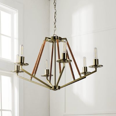 Greer Six-Light Chandelier with Leather Accents & Brass Finish