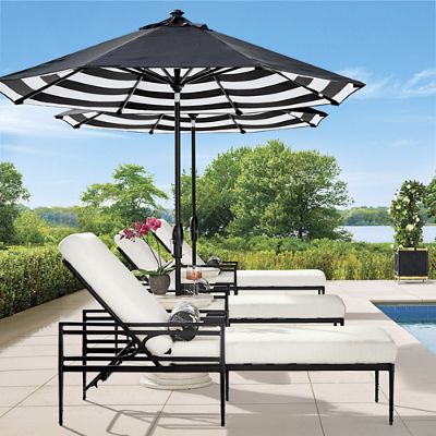 black striped patio umbrella Deluxe 8 ft and White Stripe & Beach with Travel Bag foot round frame operates with an easy crank Lancaster Table & Seating 9'