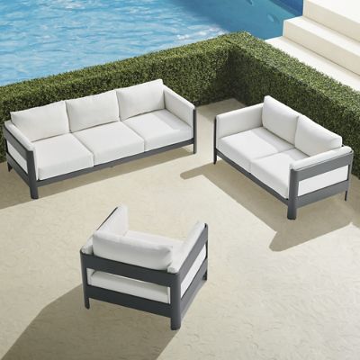 Azores 3-pc. Sofa Set in Matte Black Aluminum with Plush Cushions