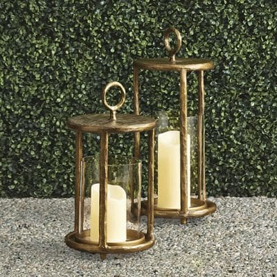 Elsinore Lantern with Antiqued Brass & Removable Glass Hurricane