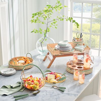 Rowan Woven Collection: Handwoven Rattan Serveware with Sage