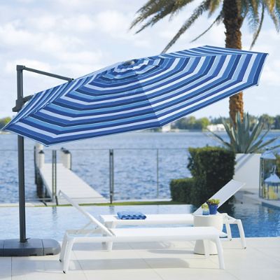 blue and white striped cantilever patio umbrella 11 Cantilever Umbrella - Aqua