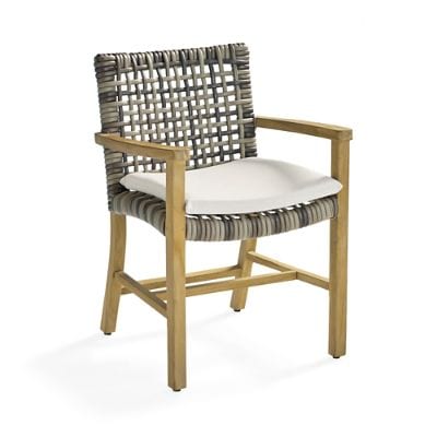 Isola Dining Arm Chair in Weathered Teak & Harbor Blue Wicker