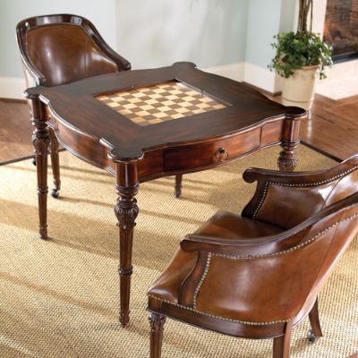 Freeman Game Table and Two Leather Chairs | Frontgate