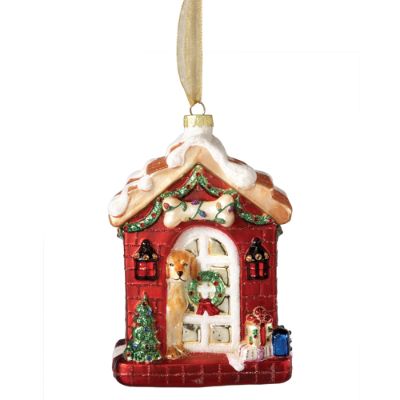 Crystal Decorated Dog House Ornament | Frontgate