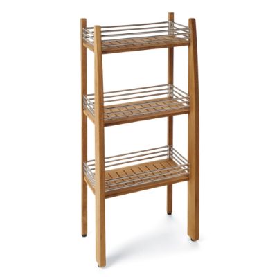 Frontgate Resort Teak and Stainless Corner Caddy Shelving Unit