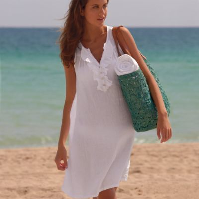 Women's Linen Ruffle Coverup Frontgate