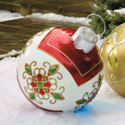 Giant Red and White Fiber-optic Ornament | Frontgate