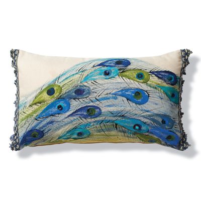 Handpainted Peacock Feathers with Jewels Outdoor Lumbar Pillow Frontgate