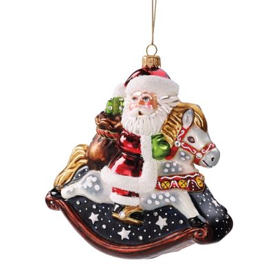 Santa on a Rocking Horse Glass Ornament | Frontgate