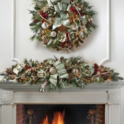 Silver & Sage Decorated Pre-lit Mantel Swag | Frontgate