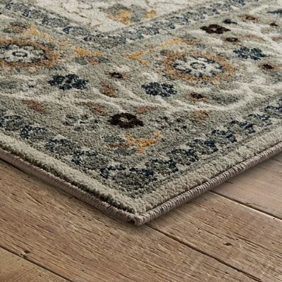 Elodie Performance Area Rug with Light Juniper & Gold Medallion Design
