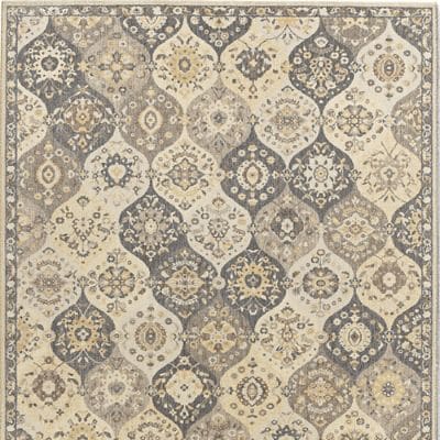 Camargue Wool Area Rug with Bordered Ogee Pattern & Soft Durable Wool Blend