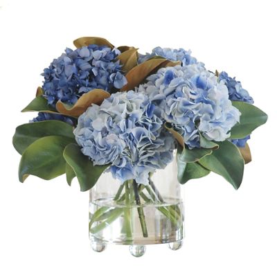 Blue Hydrangea in Footed Glass Vase | Frontgate